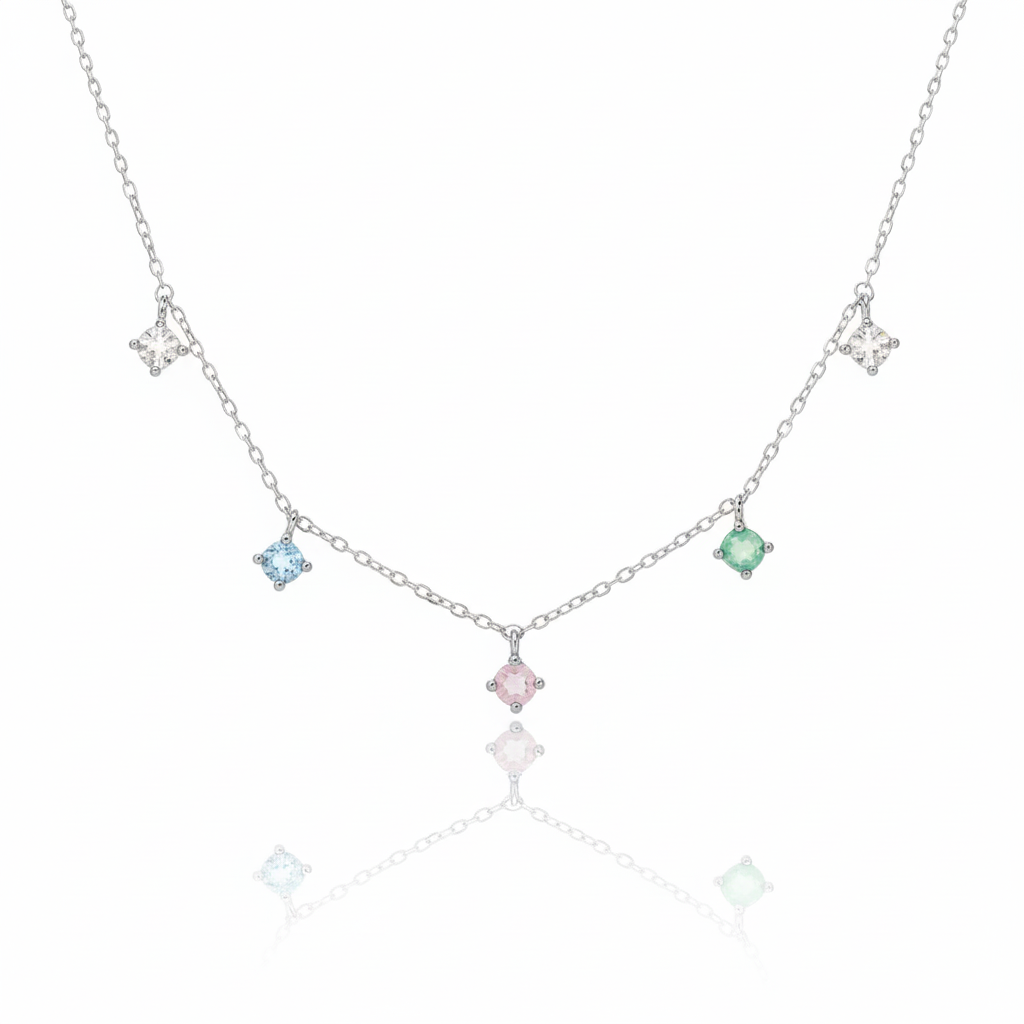 18K Gold Plated Mini CZ Station Charms Chain Necklace