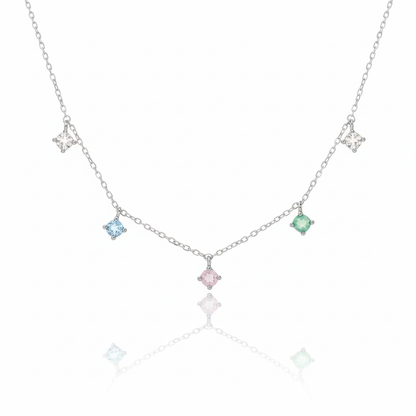 18K Gold Plated Mini CZ Station Charms Chain Necklace