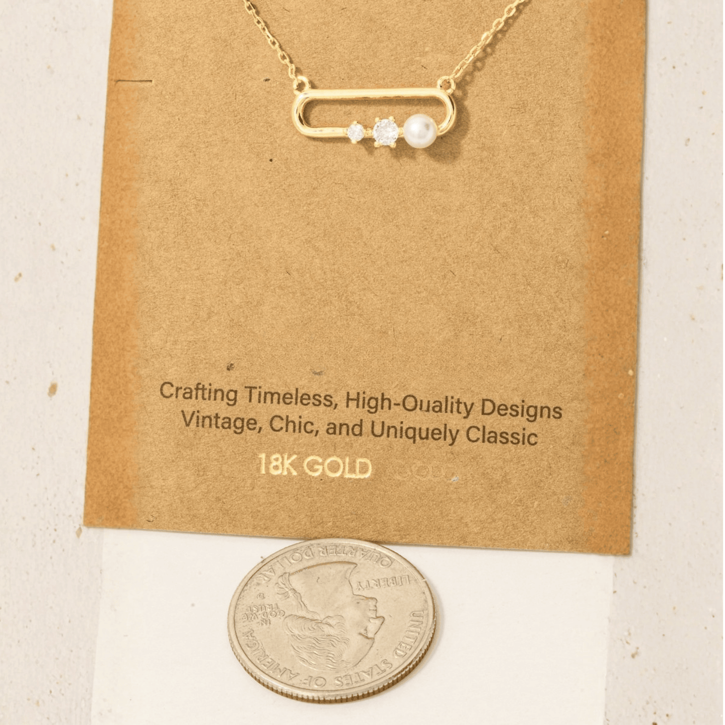 18K Gold Plated CZ and Pearl Oval Pendant Necklace