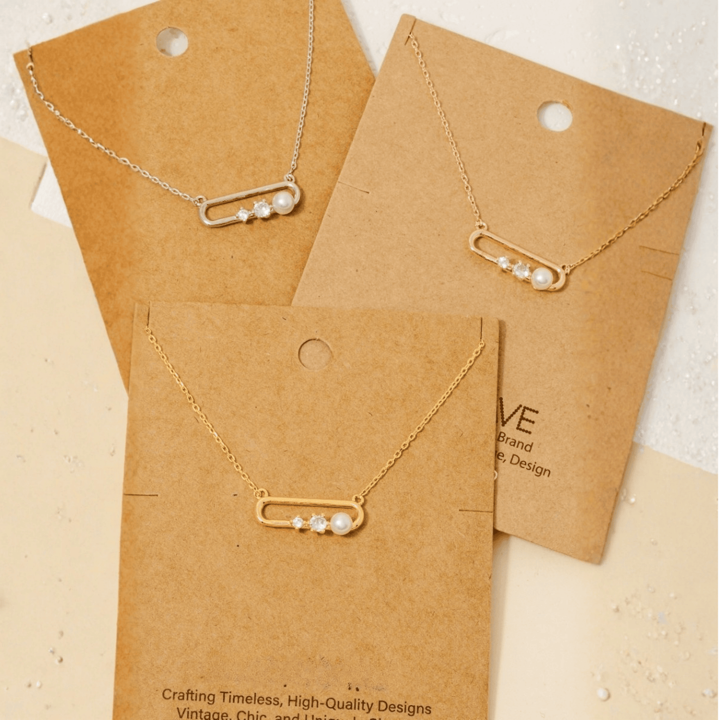 18K Gold Plated CZ and Pearl Oval Pendant Necklace