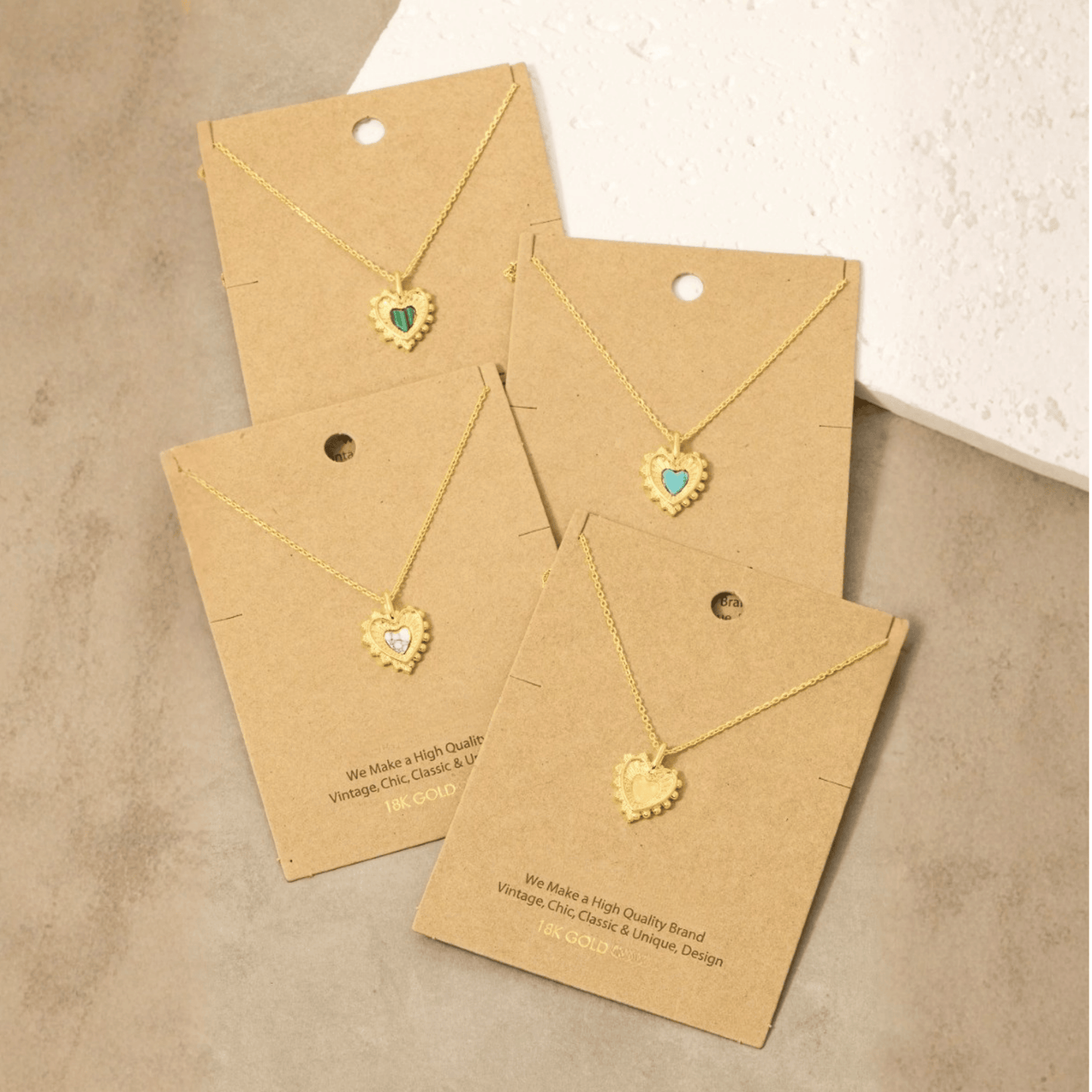 18K Gold Plated Stone Set Heart Pendant Necklace