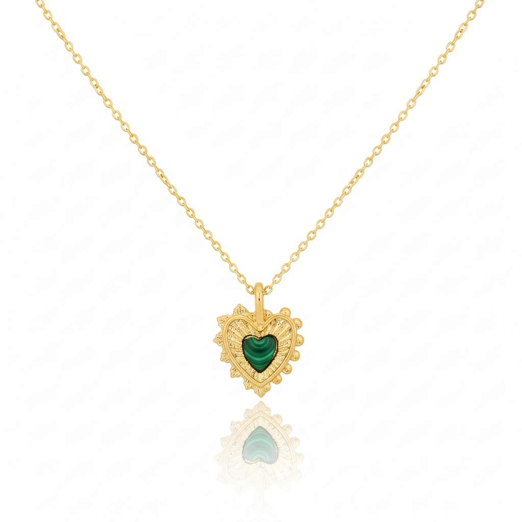18K Gold Plated Stone Set Heart Pendant Necklace