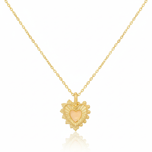 18K Gold Plated Stone Set Heart Pendant Necklace