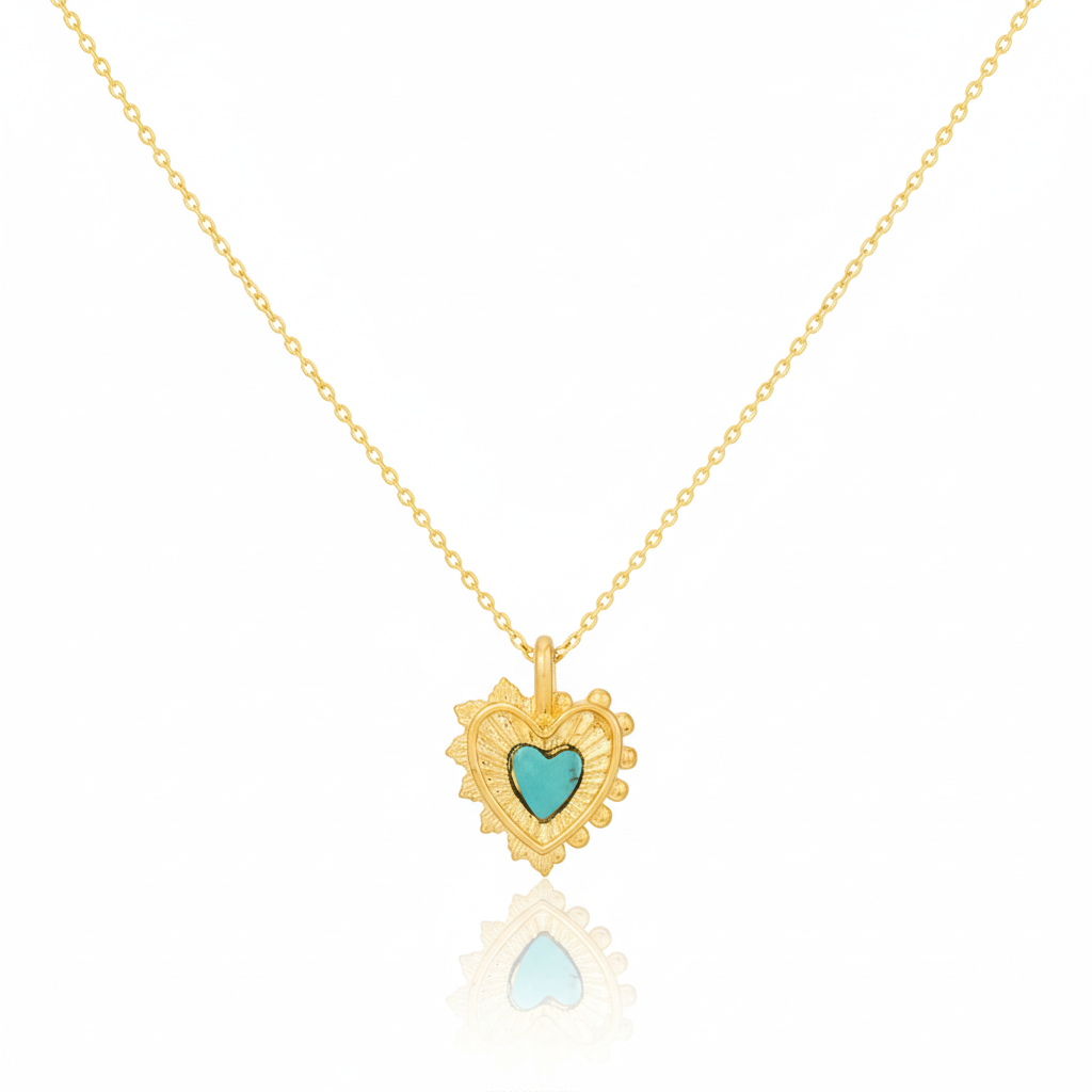 18K Gold Plated Stone Set Heart Pendant Necklace