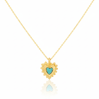 18K Gold Plated Stone Set Heart Pendant Necklace
