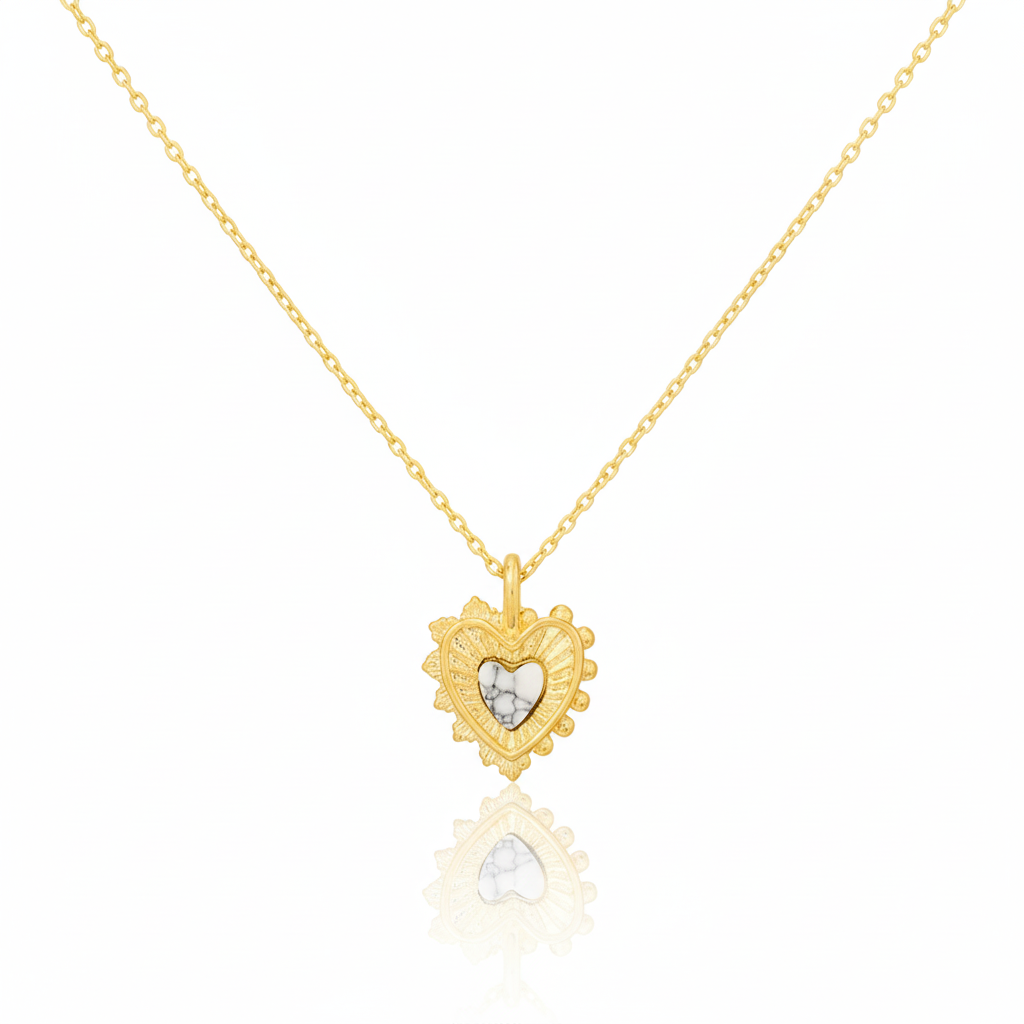 18K Gold Plated Stone Set Heart Pendant Necklace