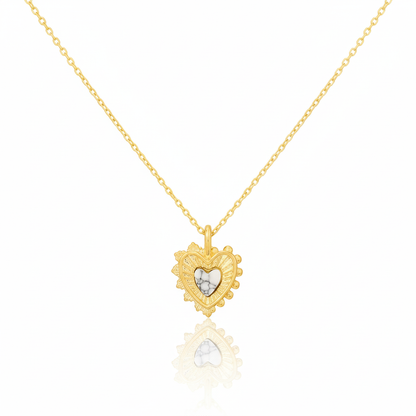 18K Gold Plated Stone Set Heart Pendant Necklace