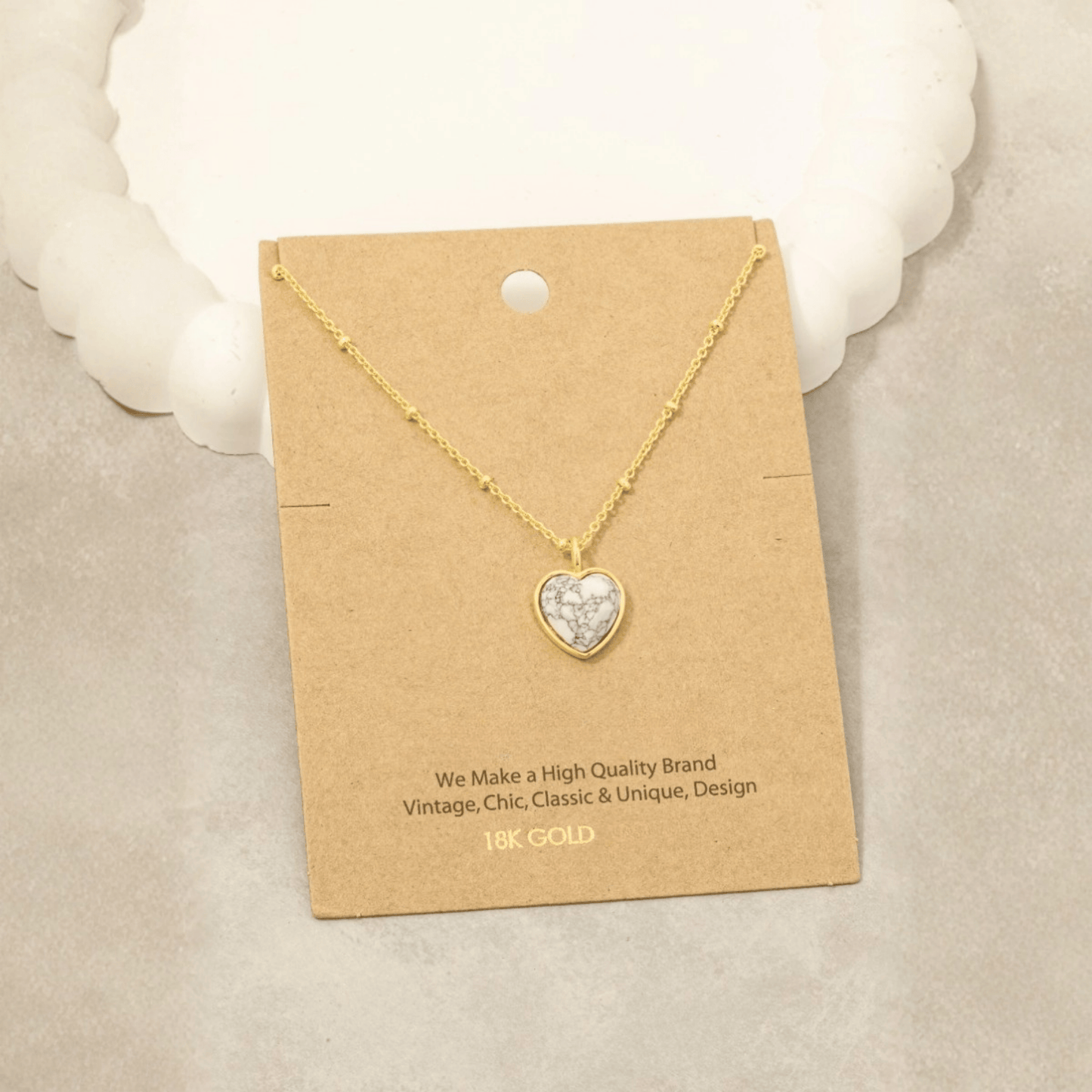 18K Gold Plated Stone Heart Pendant Necklace