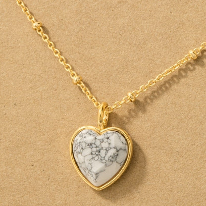 18K Gold Plated Stone Heart Pendant Necklace