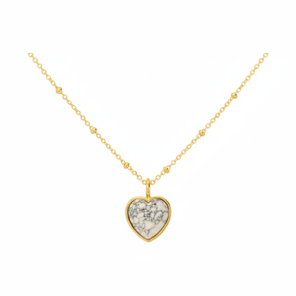 18K Gold Plated Stone Heart Pendant Necklace