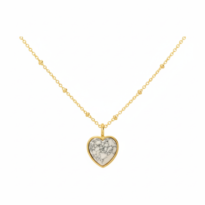 18K Gold Plated Stone Heart Pendant Necklace