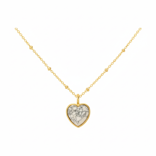 18K Gold Plated Stone Heart Pendant Necklace
