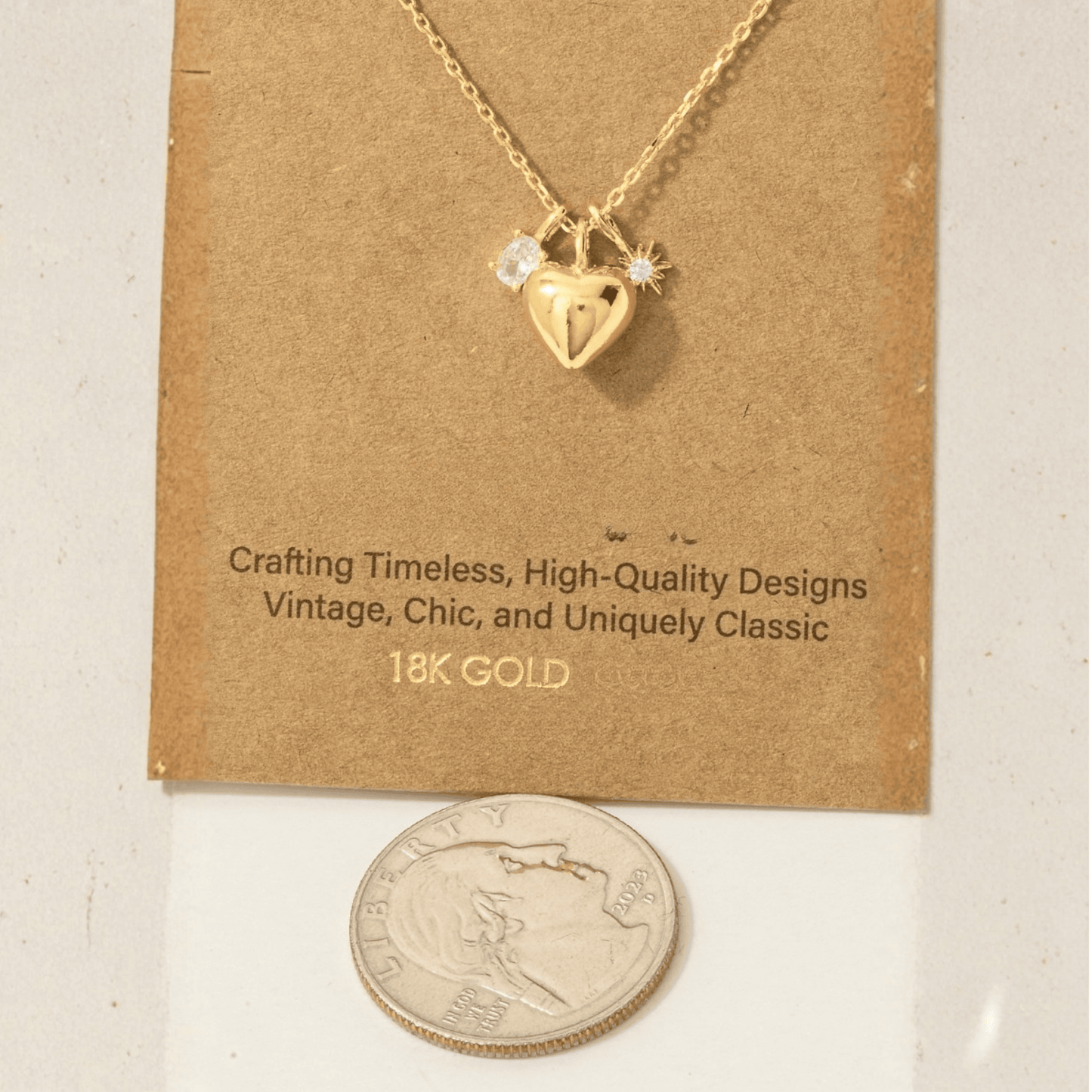 18K Gold Plated Heart and CZ Charms Chain Necklace