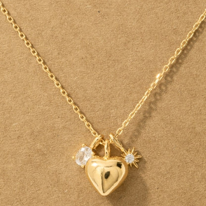 18K Gold Plated Heart and CZ Charms Chain Necklace