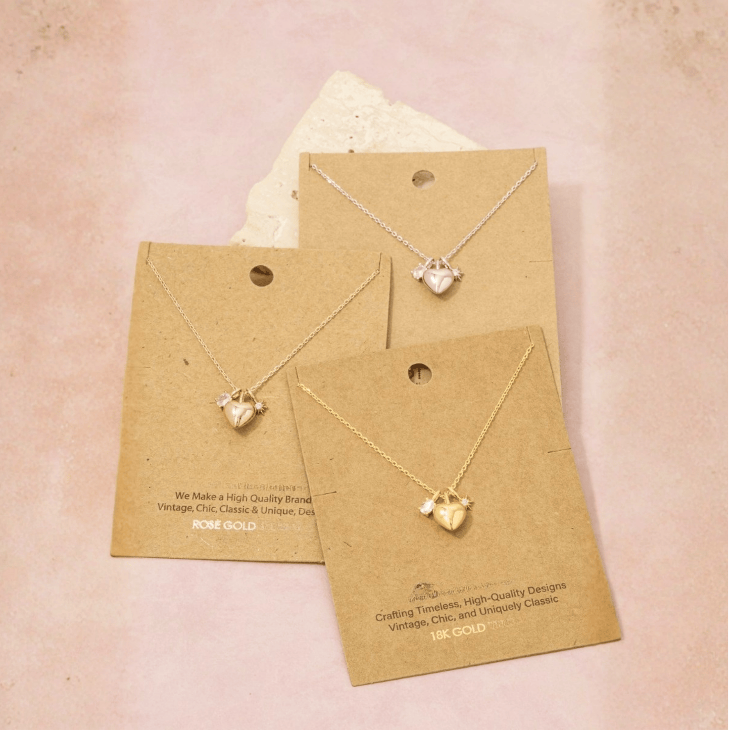 18K Gold Plated Heart and CZ Charms Chain Necklace