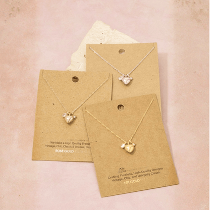18K Gold Plated Heart and CZ Charms Chain Necklace
