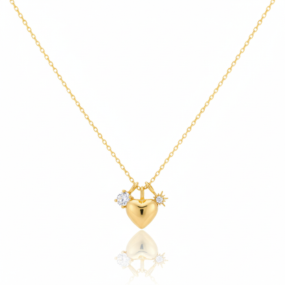 18K Gold Plated Heart and CZ Charms Chain Necklace