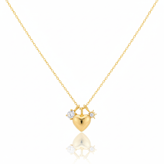 18K Gold Plated Heart and CZ Charms Chain Necklace