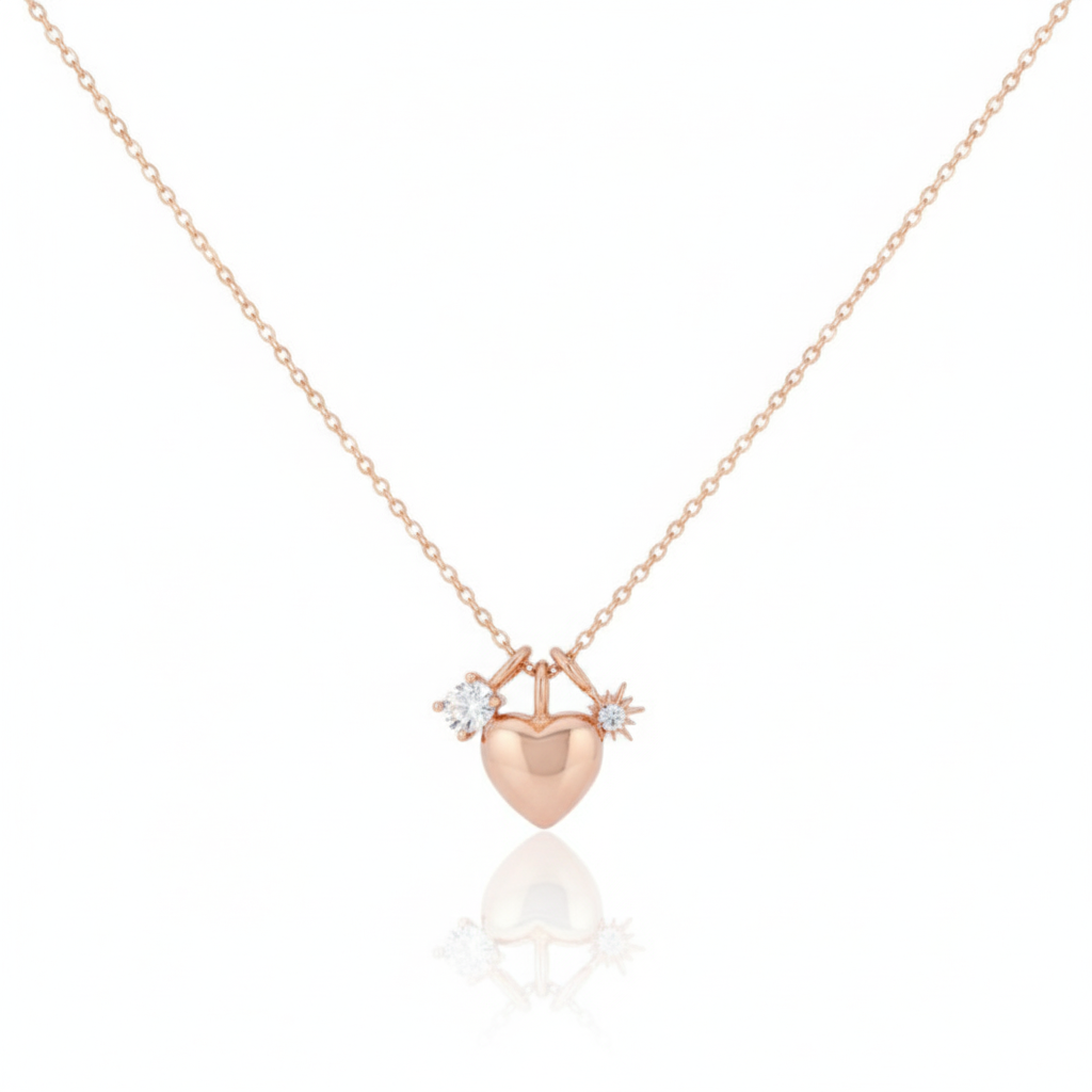 18K Gold Plated Heart and CZ Charms Chain Necklace