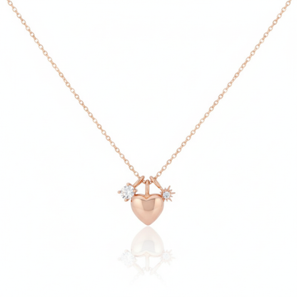 18K Gold Plated Heart and CZ Charms Chain Necklace