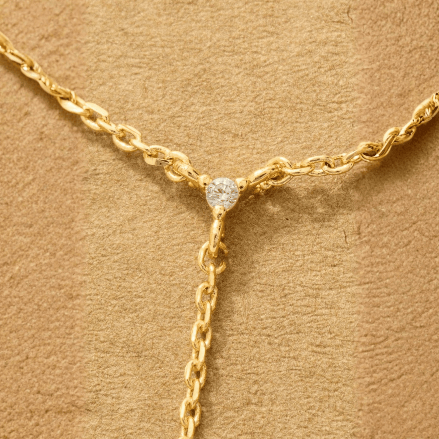 18K Gold Plated Cz Lariat Chain Necklace