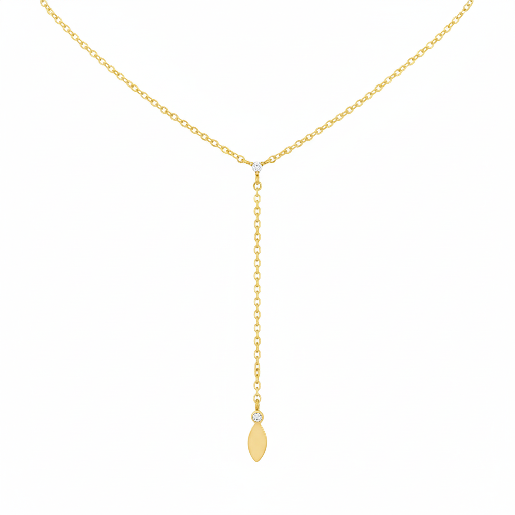 18K Gold Plated Cz Lariat Chain Necklace
