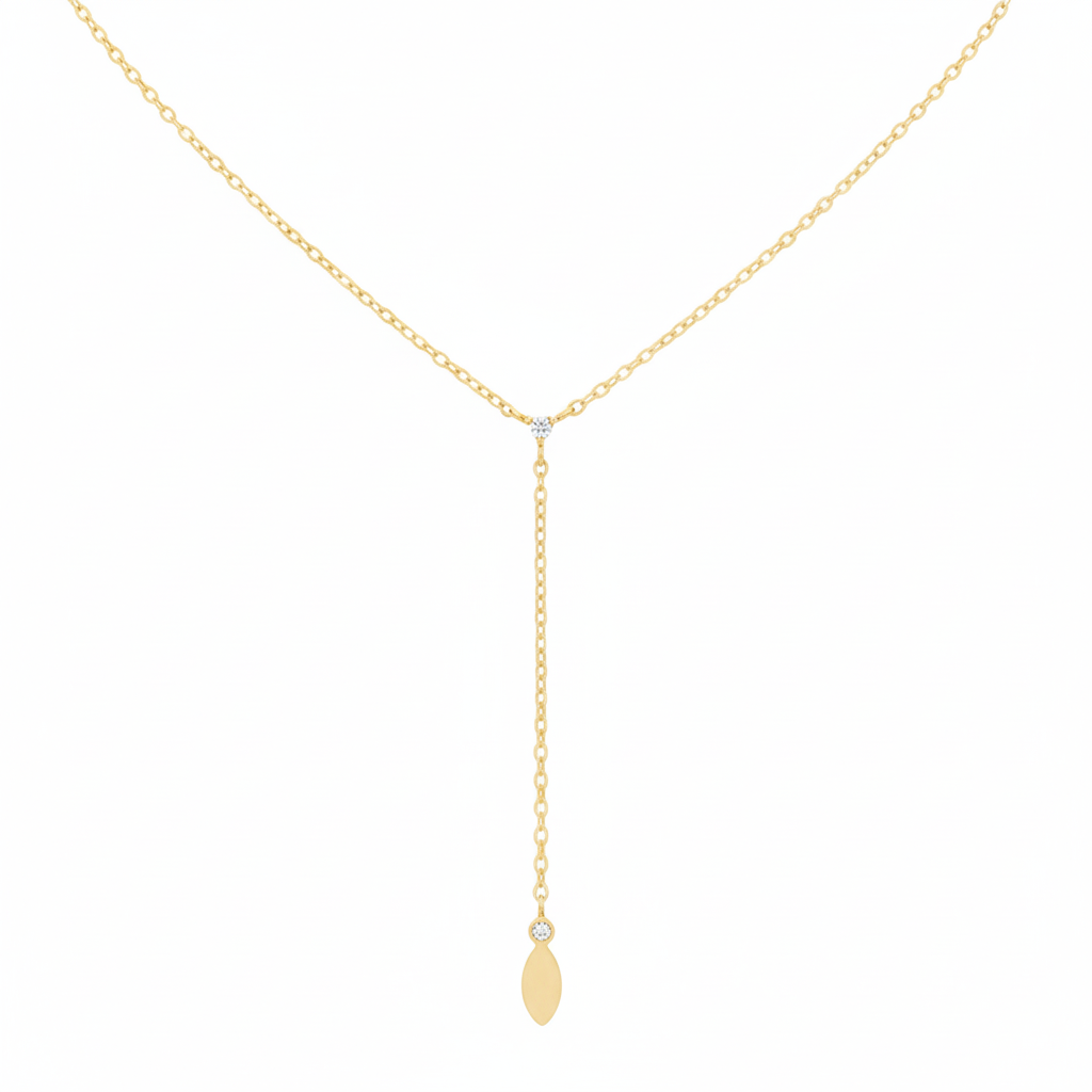 18K Gold Plated Cz Lariat Chain Necklace