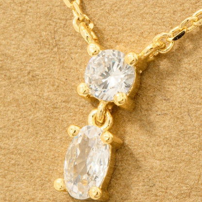18K Gold Plated CZ Circle and Oval Pendant Necklace