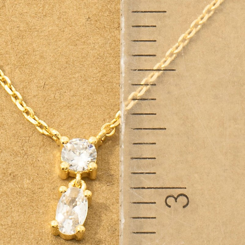 18K Gold Plated CZ Circle and Oval Pendant Necklace