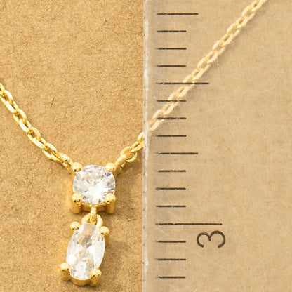 18K Gold Plated CZ Circle and Oval Pendant Necklace