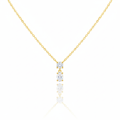 18K Gold Plated CZ Circle and Oval Pendant Necklace