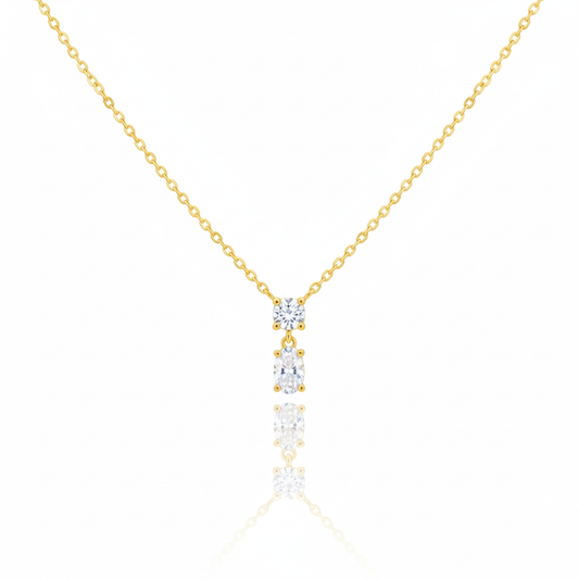 18K Gold Plated CZ Circle and Oval Pendant Necklace