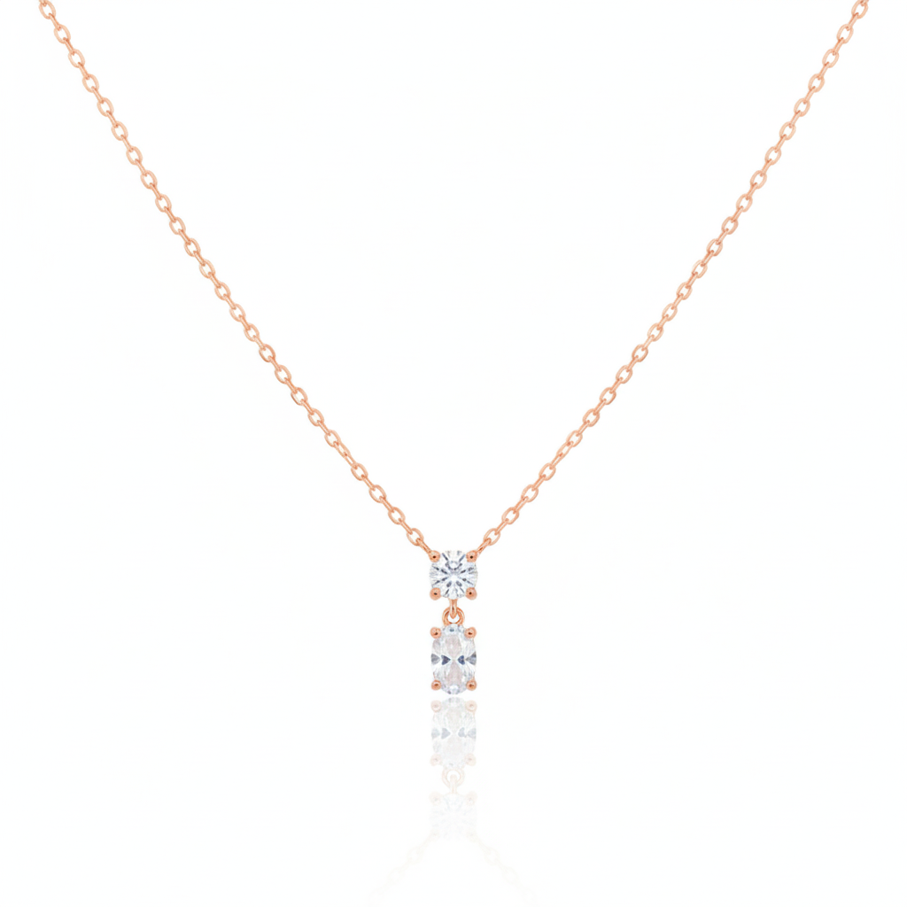 18K Gold Plated CZ Circle and Oval Pendant Necklace