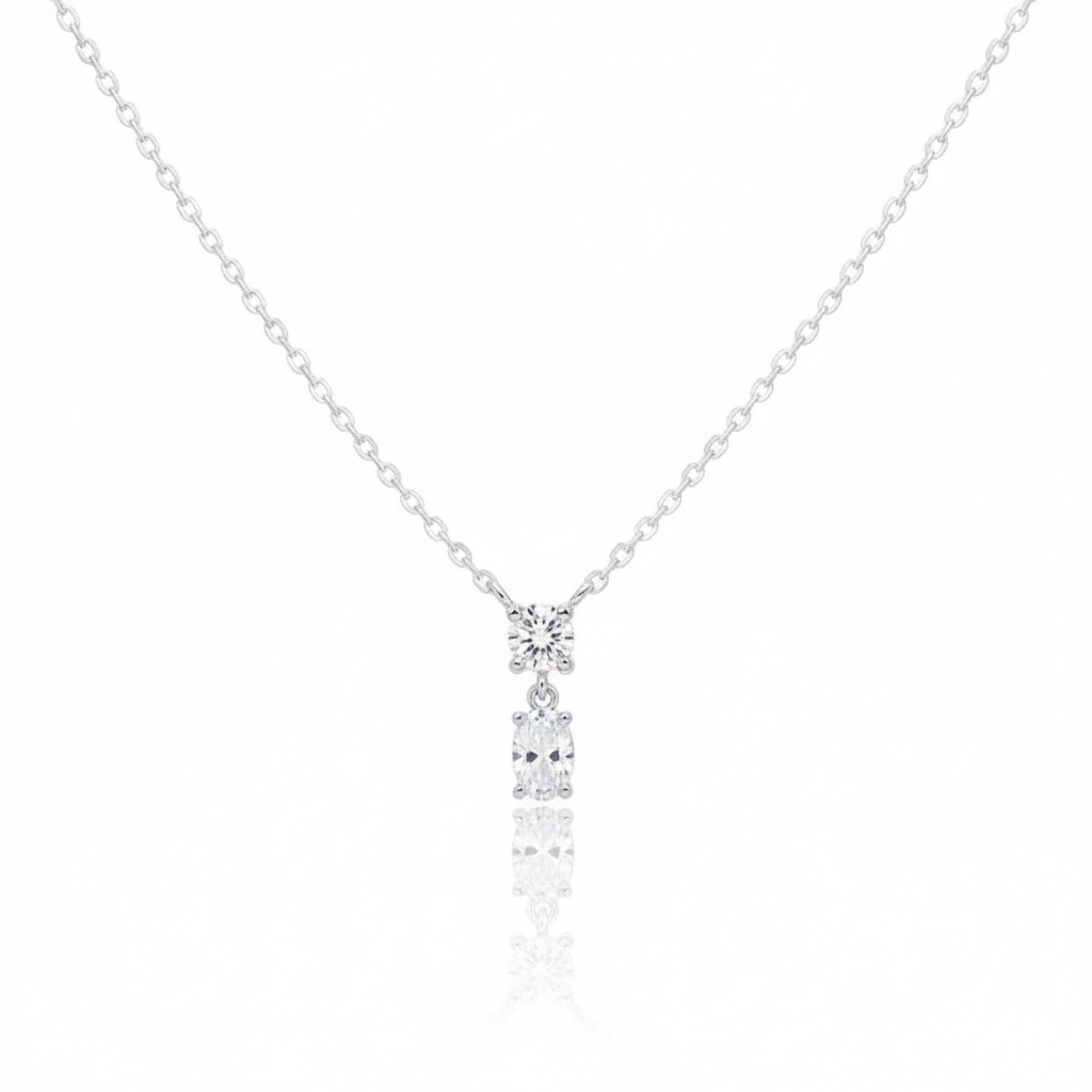 18K Gold Plated CZ Circle and Oval Pendant Necklace