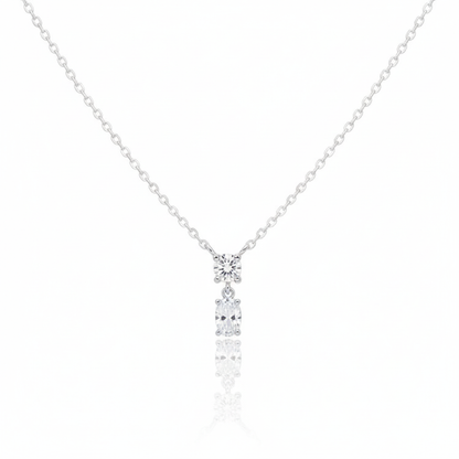 18K Gold Plated CZ Circle and Oval Pendant Necklace