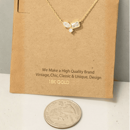 18K Gold Plated CZ Gem Studs Pendant Necklace