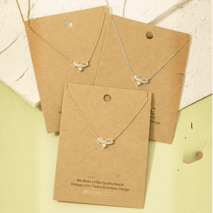 18K Gold Plated CZ Gem Studs Pendant Necklace