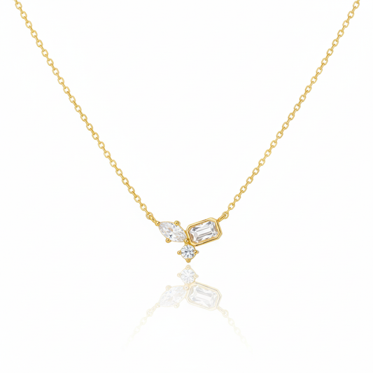 18K Gold Plated CZ Gem Studs Pendant Necklace