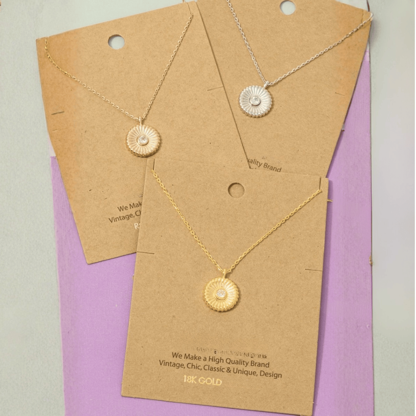 18K Gold Plated CZ Stud Circle Pendant Necklace