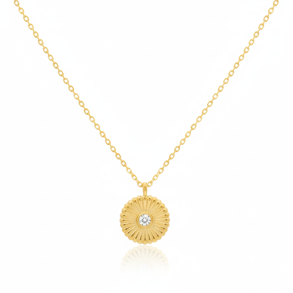 18K Gold Plated CZ Stud Circle Pendant Necklace