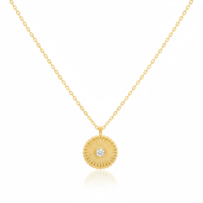 18K Gold Plated CZ Stud Circle Pendant Necklace