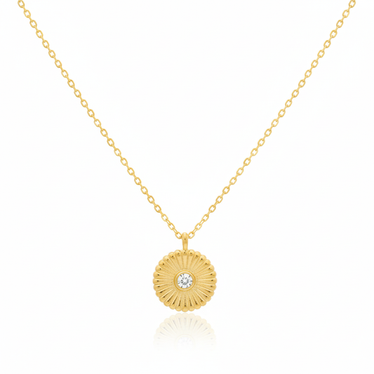 18K Gold Plated CZ Stud Circle Pendant Necklace