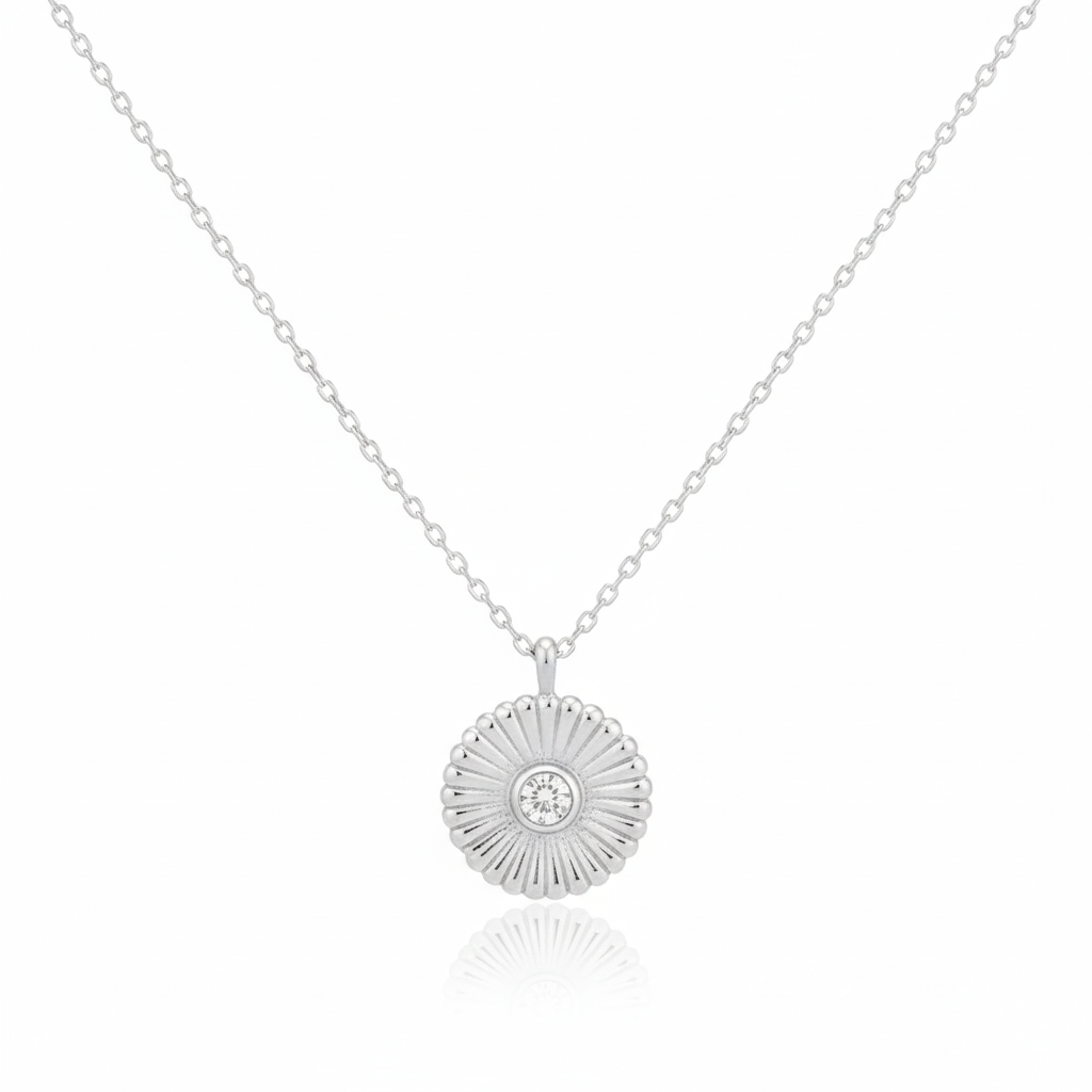 18K Gold Plated CZ Stud Circle Pendant Necklace