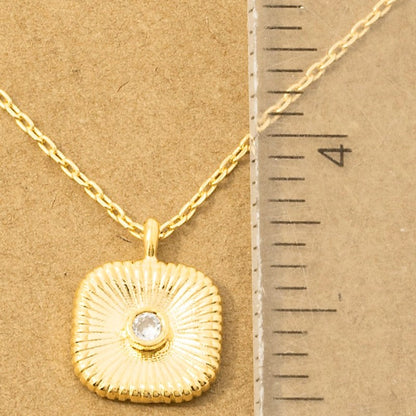 18K Gold Plated CZ Stud Square Pendant Necklace