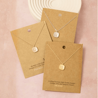 18K Gold Plated CZ Stud Square Pendant Necklace