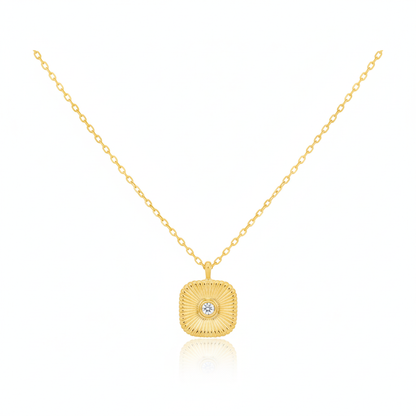 18K Gold Plated CZ Stud Square Pendant Necklace