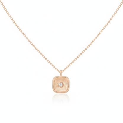 18K Gold Plated CZ Stud Square Pendant Necklace
