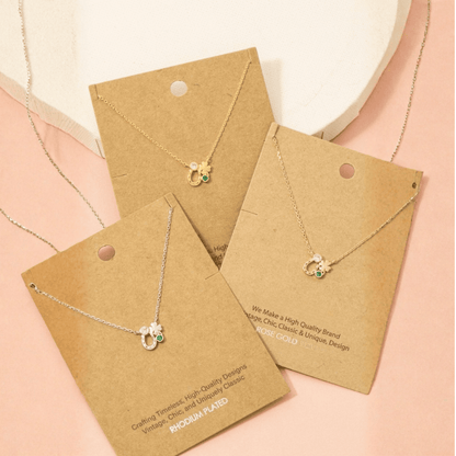 18K Gold Plated Horse Shoe Clover and CZ Pendant Chain Necklace