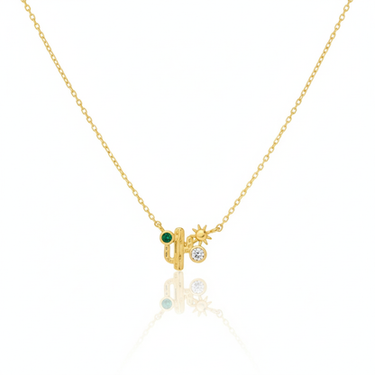 18K Gold Plated CZ Cactus Western Pendant Necklace