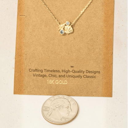 18K Gold Plated Sea Shells and CZ Pendant Chain Necklace